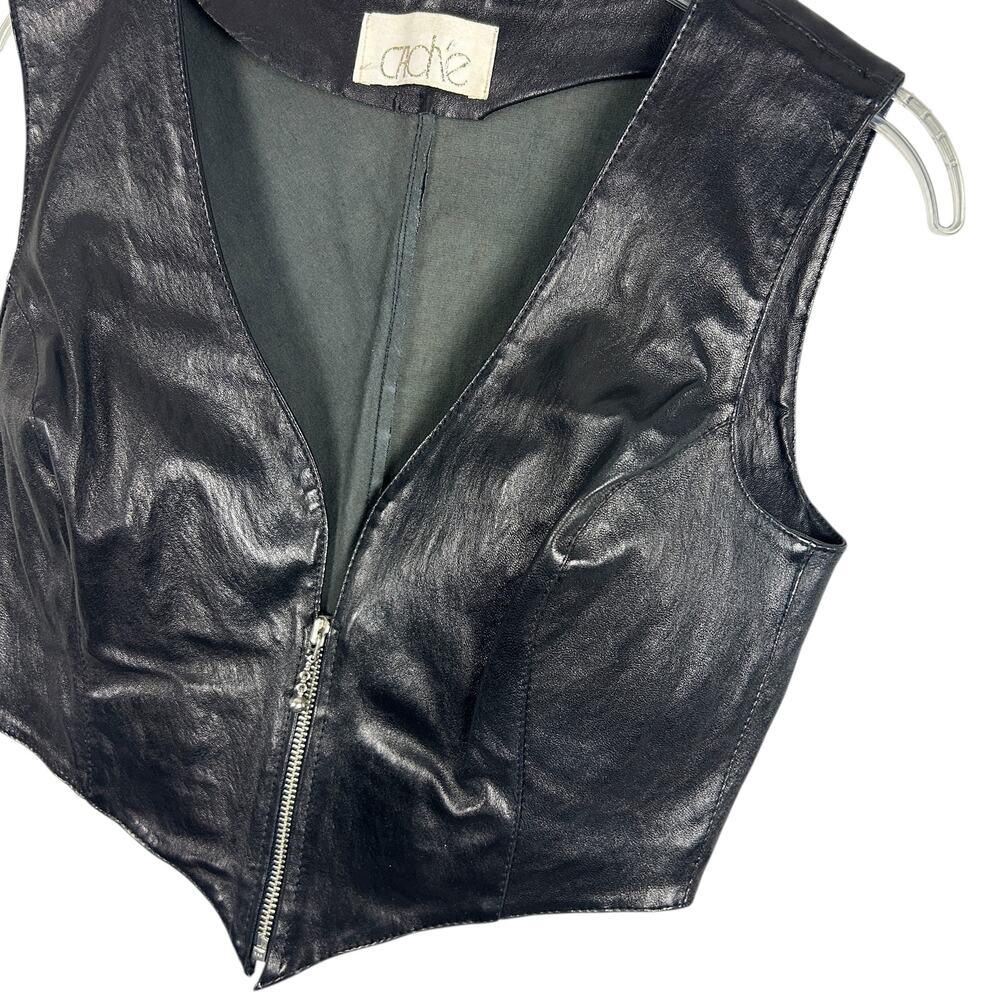 Cache Y2k Black Leather 90s Corset Front Zip Goth… - image 3